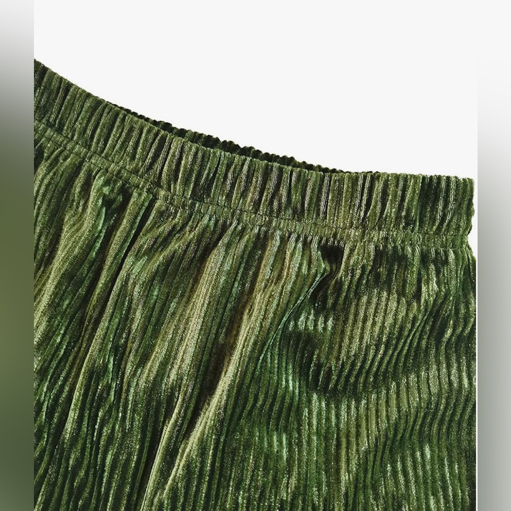 Groovy✌️High-Waisted Green Velvet Flare Stretchy Pants - Picture 5 of 8